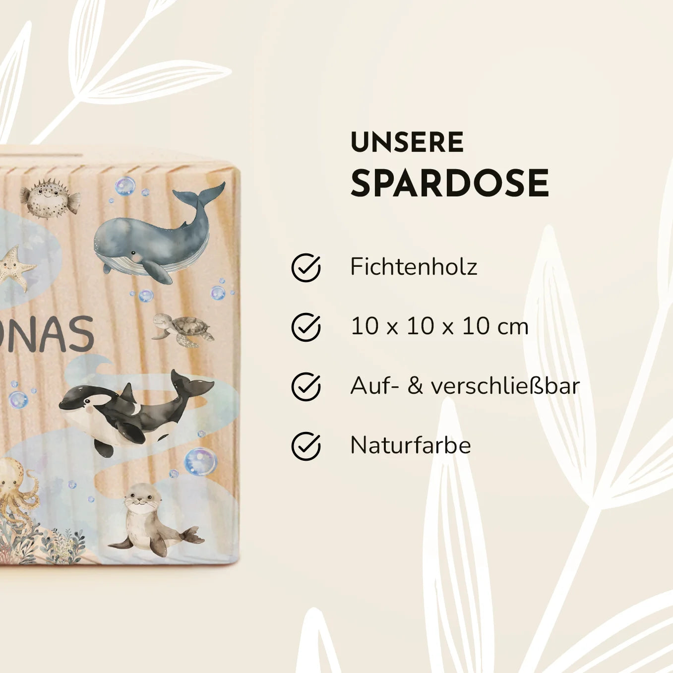 Personalisierte Holzspardose "Ozean”