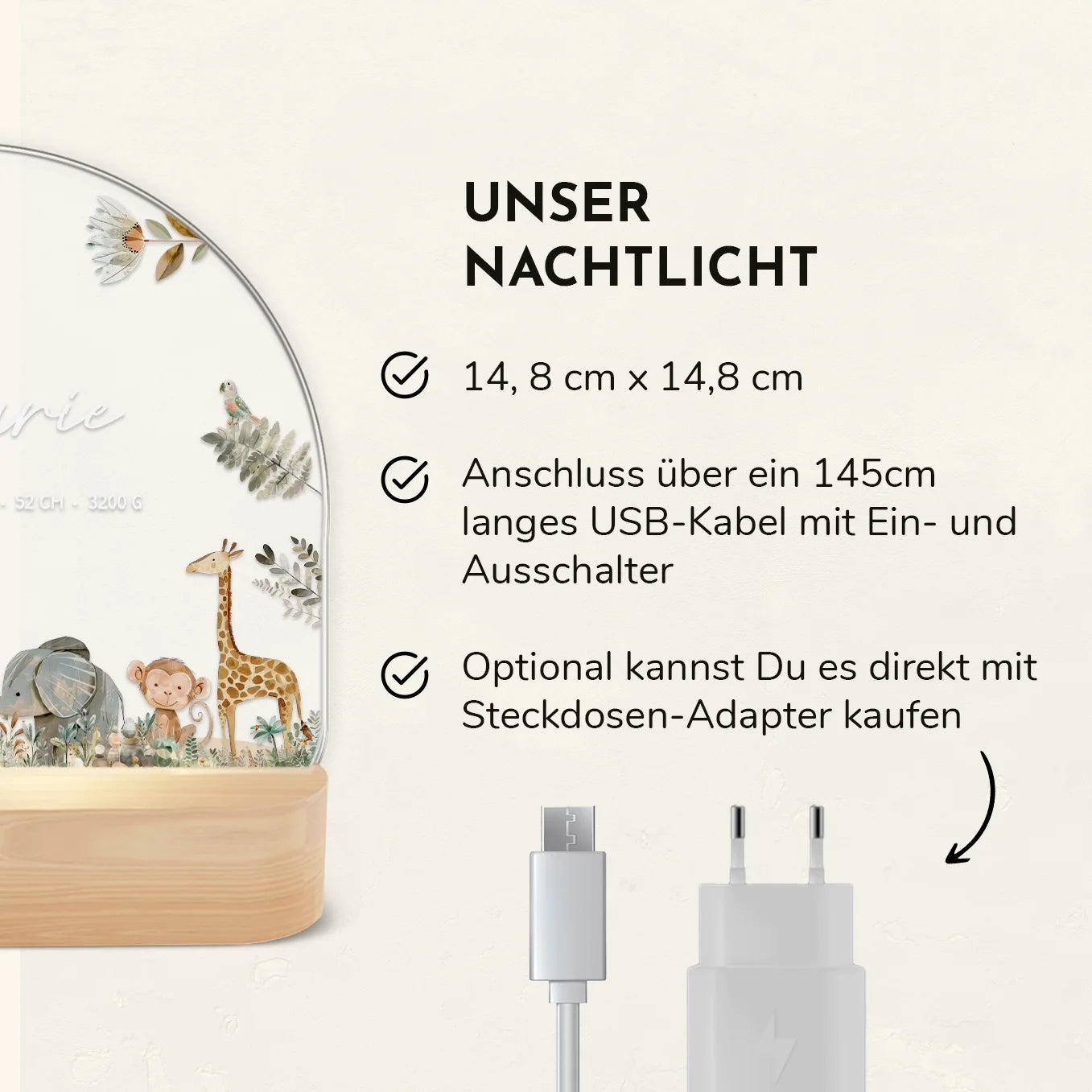 Personalisiertes Nachtlicht "Safari Tiere" Bo & Birdie