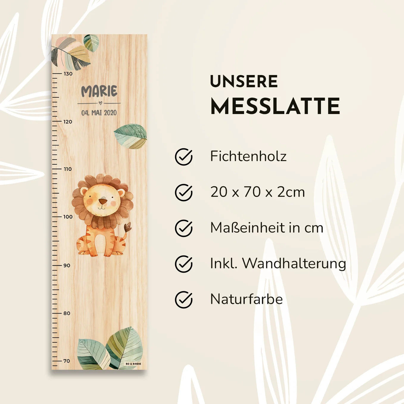 Personalisierte Messlatte "Wunschtier" Bo & Birdie