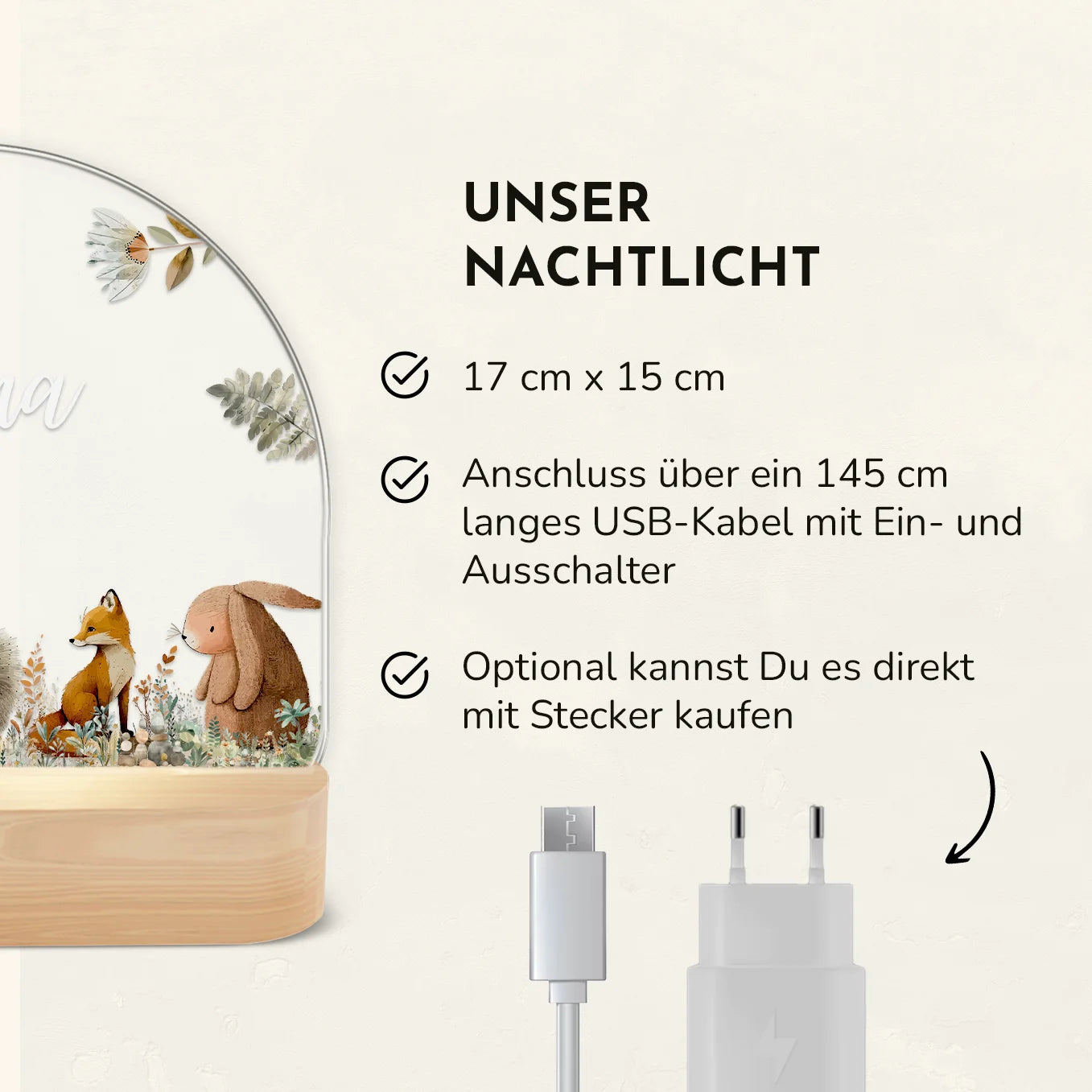 Personalisiertes Nachtlicht "Aquarell Tiere Wald"