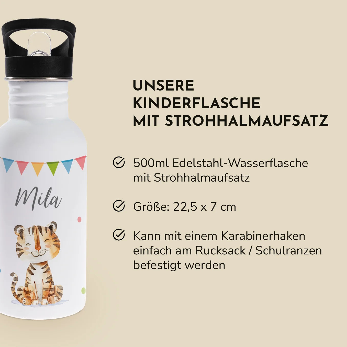 Personalisierte Thermo-Trinkflasche Kinder "Wunschtier"