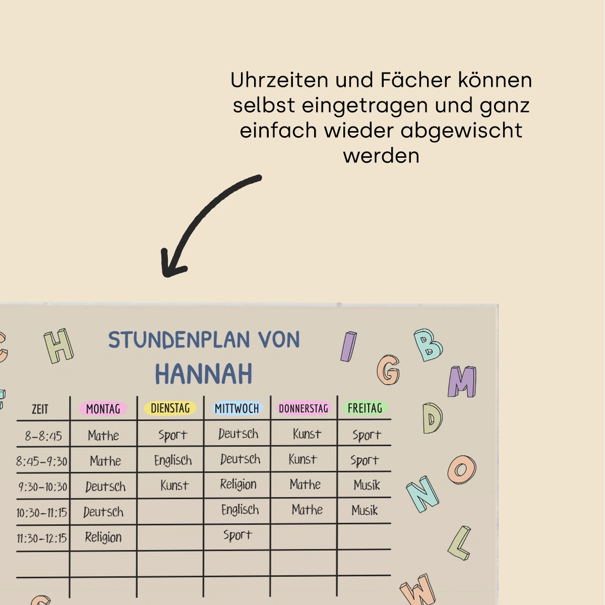 Personalisiertes Acrylglas "Stundenplan" 