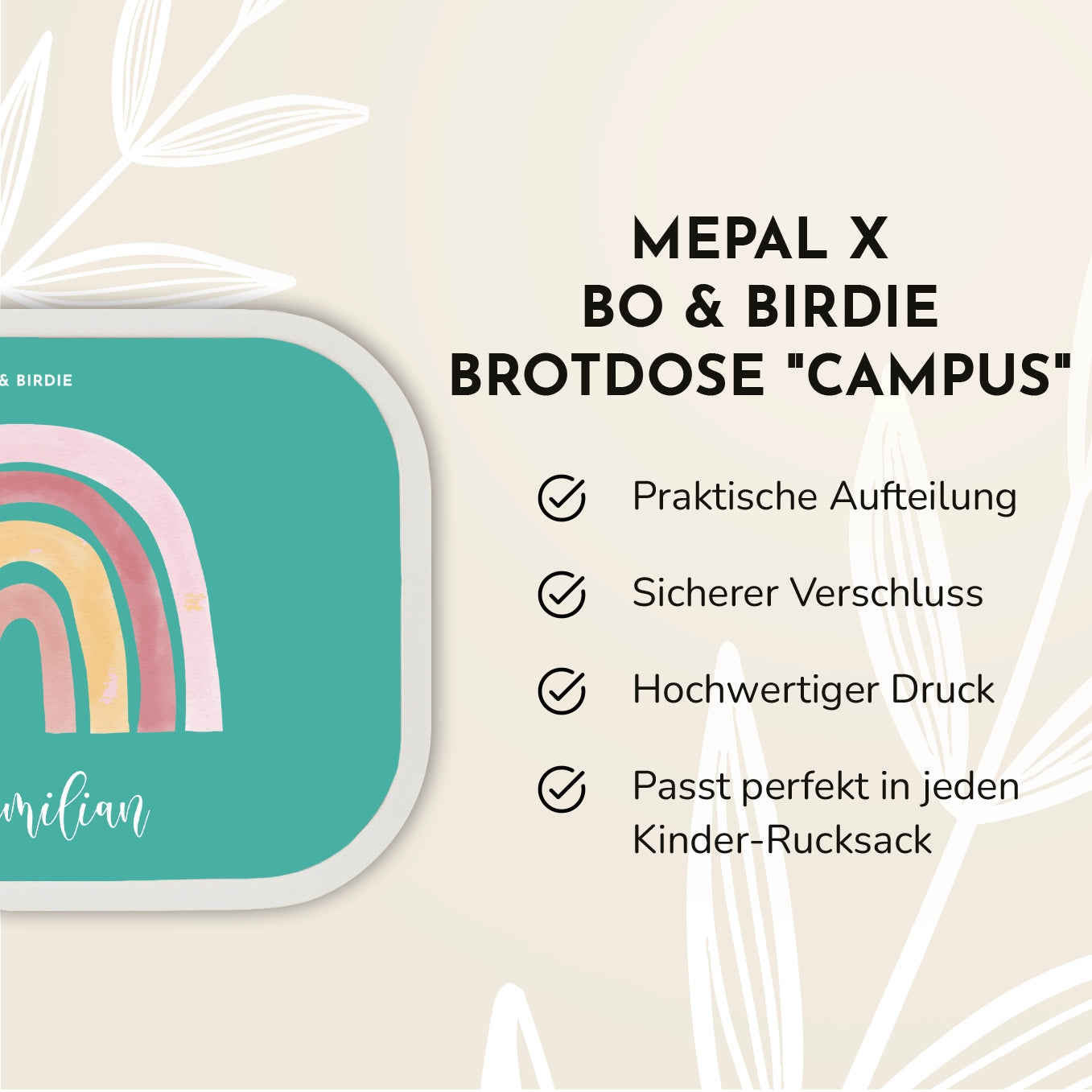 2. Teil des Sets: Personalisierte MEPAL Brotdose "Regenbogen" Bo & Birdie