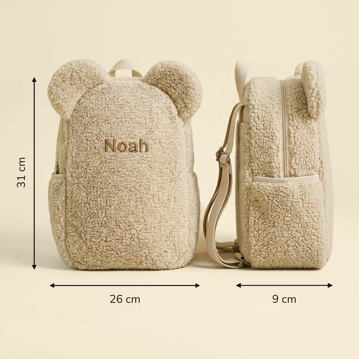 Maße des Teddy Rucksacks: 31 x 26 x 9 cm