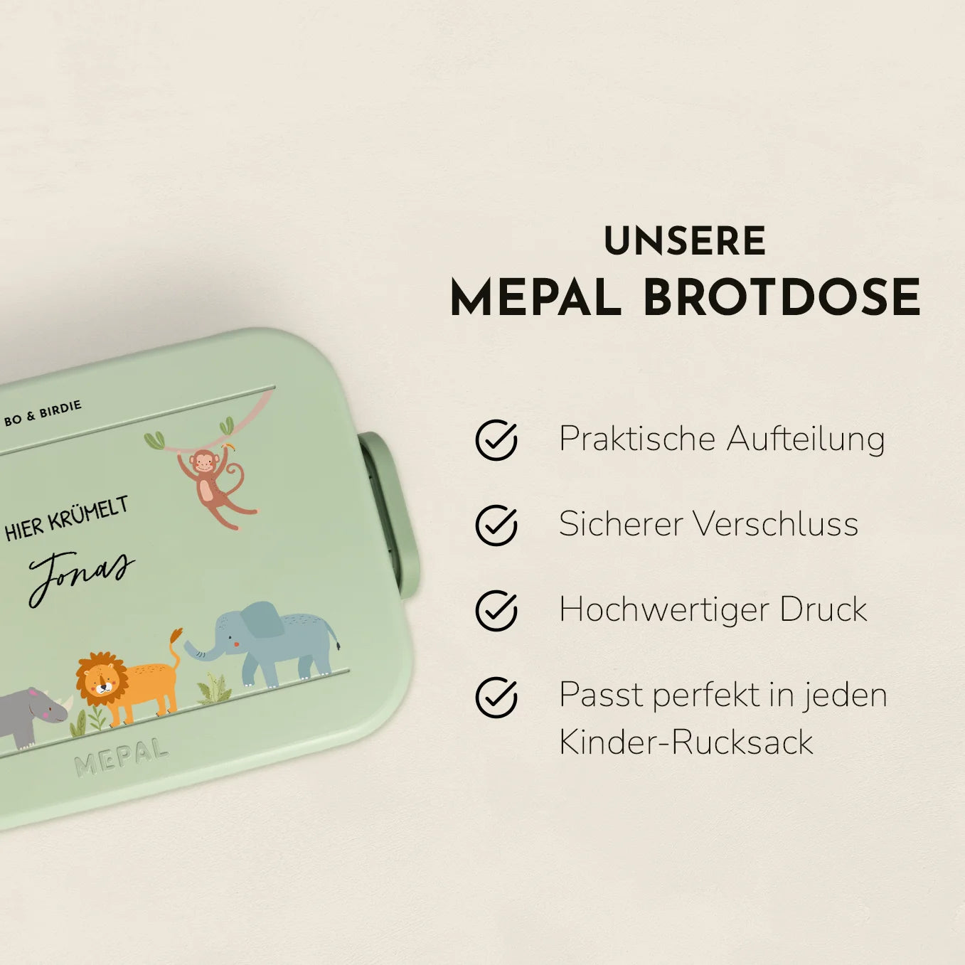 Personalisierte Mepal Brotdose "Tiere im Dschungel" Bo & Birdie