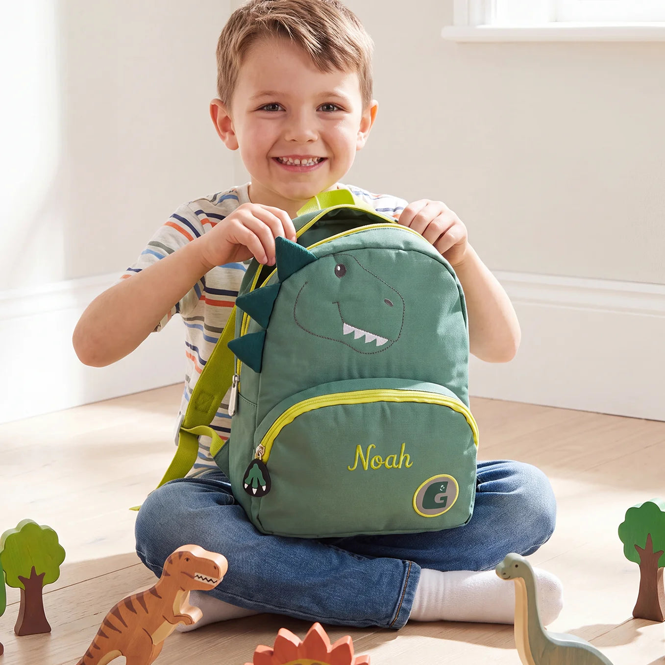 Personalisierter Kinderrucksack "Dino" mit Stick