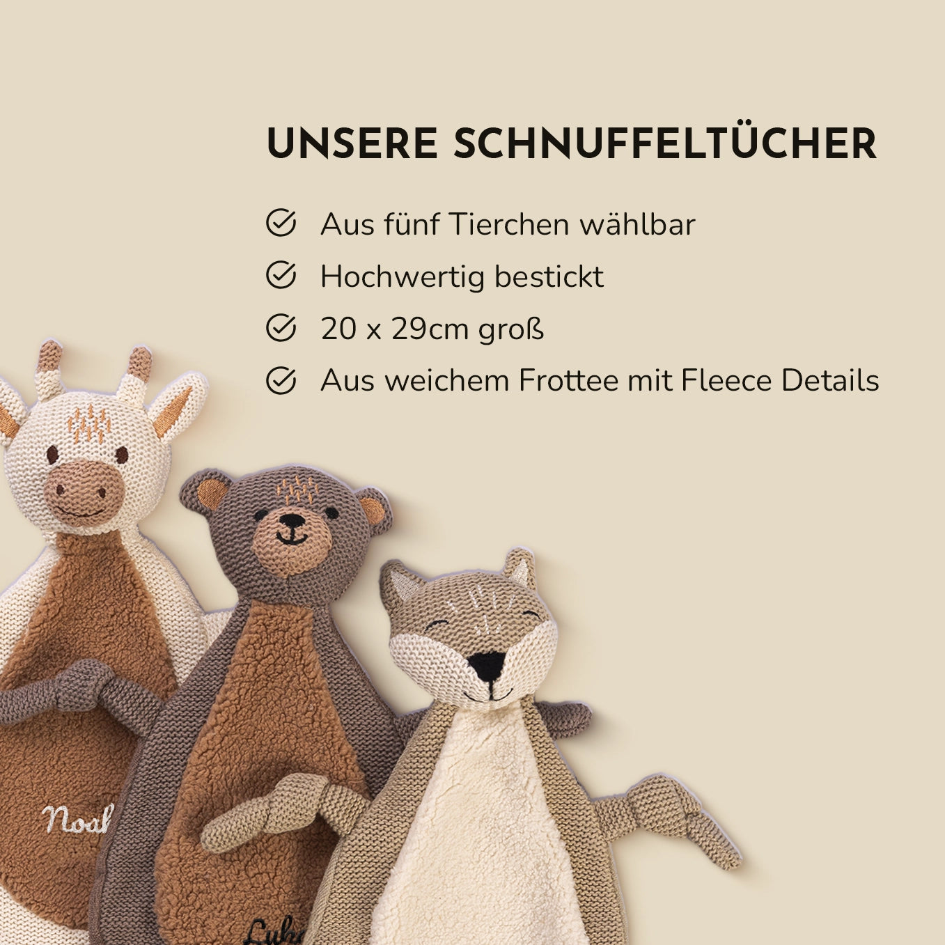 Personalisiertes Schnuffeltuch bestickt "Wunschtier"