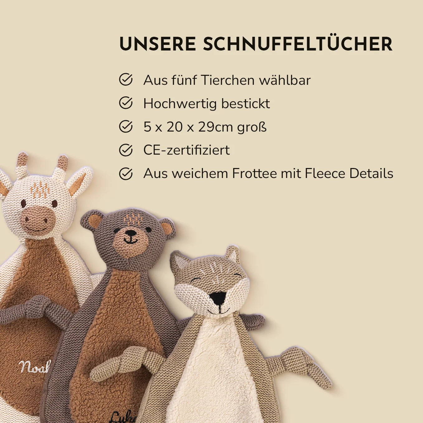 Personalisiertes Schnuffeltuch bestickt "Wunschtier"