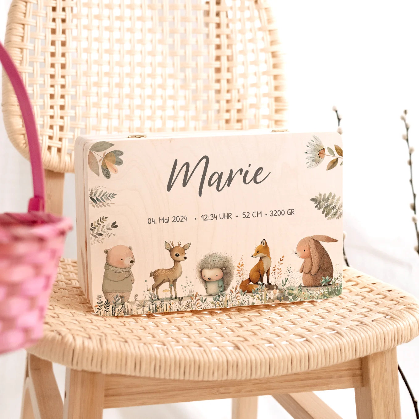 Personalisierte Erinnerungsbox "Aquarell Tiere Wald"