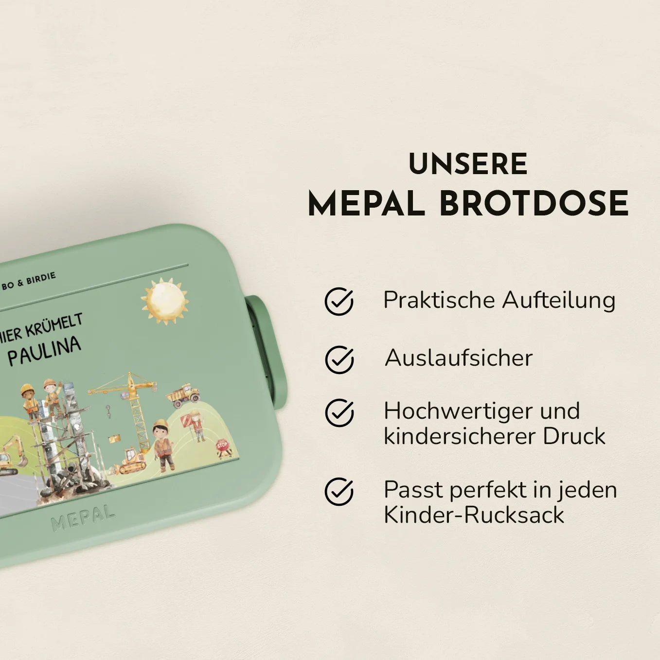 Personalisierte Mepal Bento Brotdose "Baustelle"