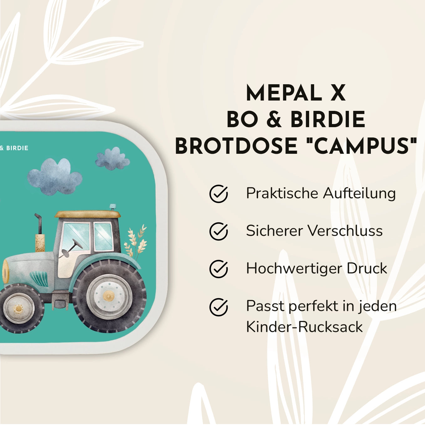 Set: Personalisierte Mepal Brotdose & Trinkflasche "Traktor" Bo & Birdie