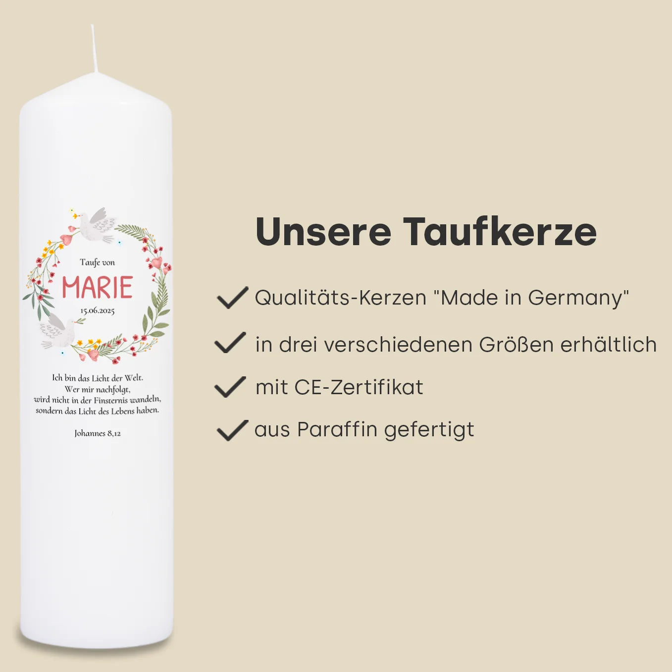 Personalisierte Taufkerze "Blumenkranz"