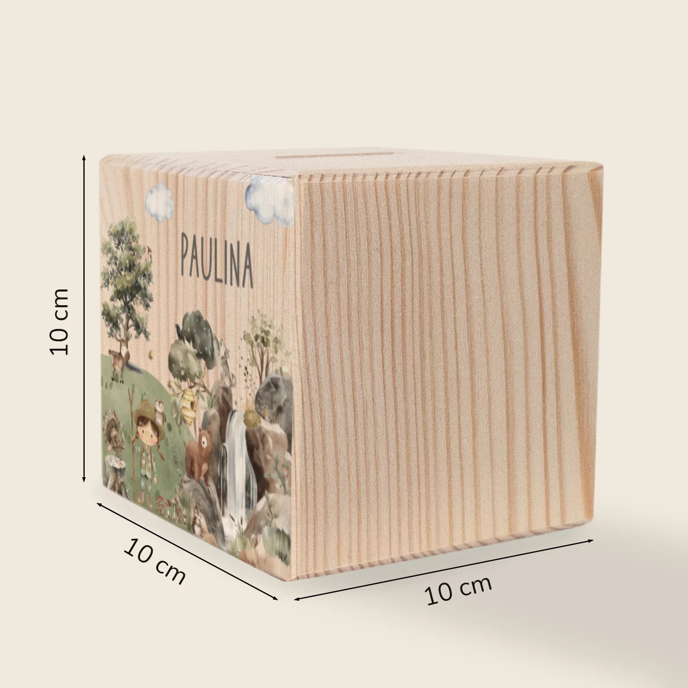 Personalisierte Holzspardose "Wildnis”