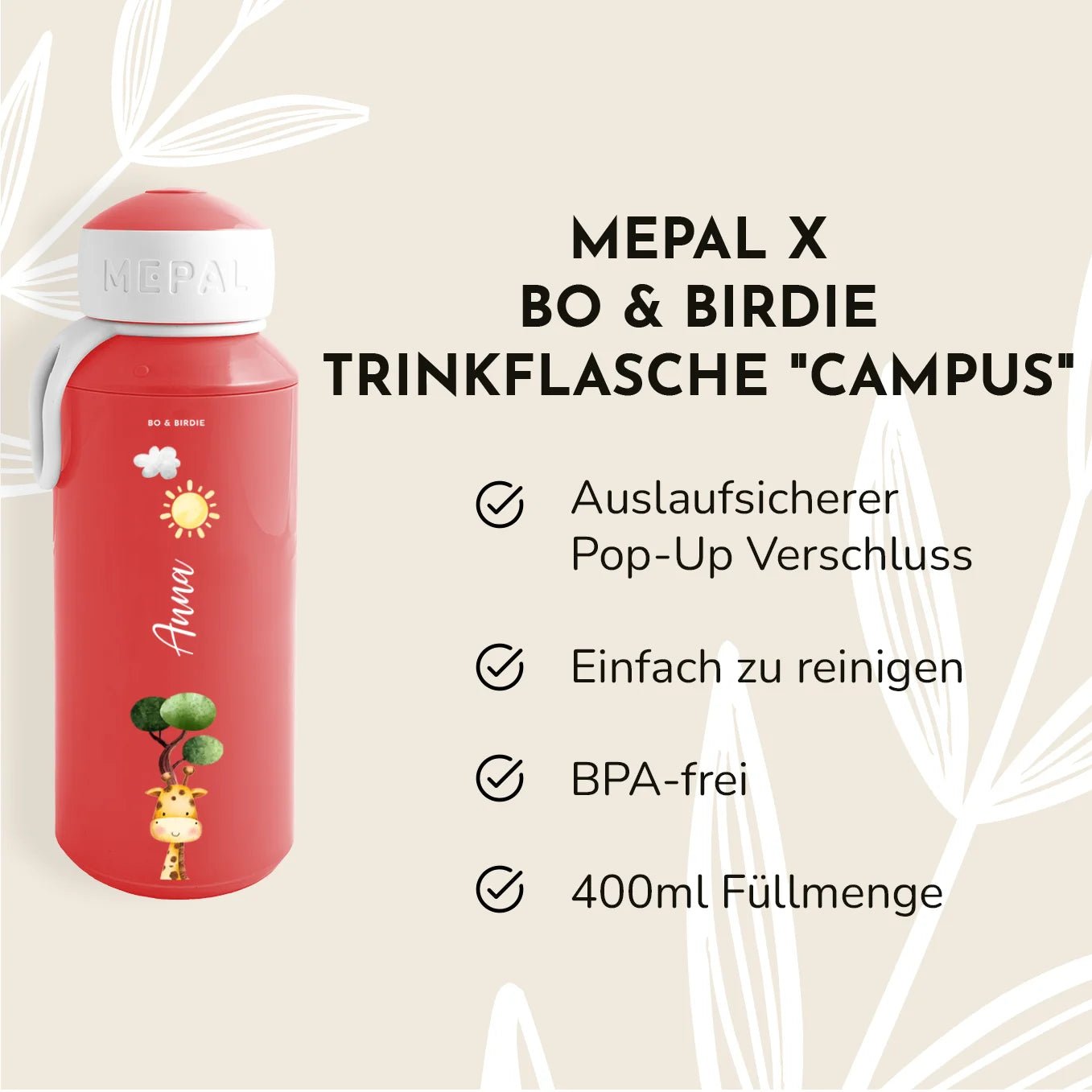 Set: Personalisierte Mepal Brotdose & Trinkflasche "Mini Safari"