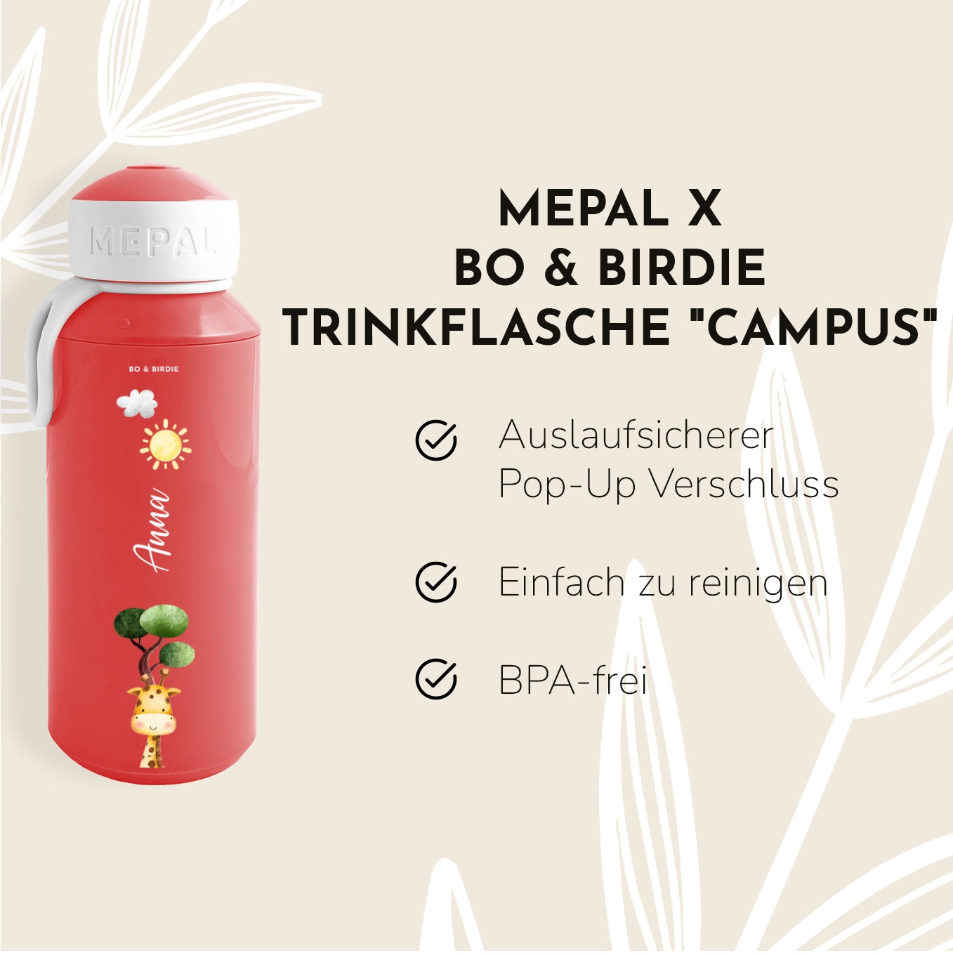 Set: Personalisierte Mepal Brotdose & Trinkflasche "Mini Safari" Bo & Birdie