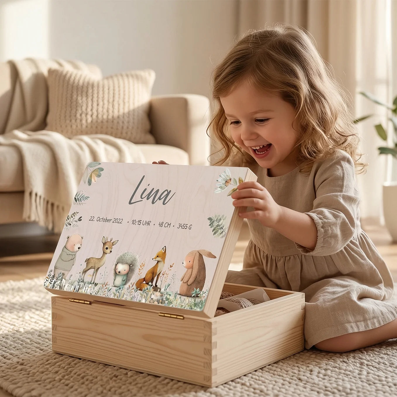 Personalisierte Erinnerungsbox "Aquarell Tiere Wald"