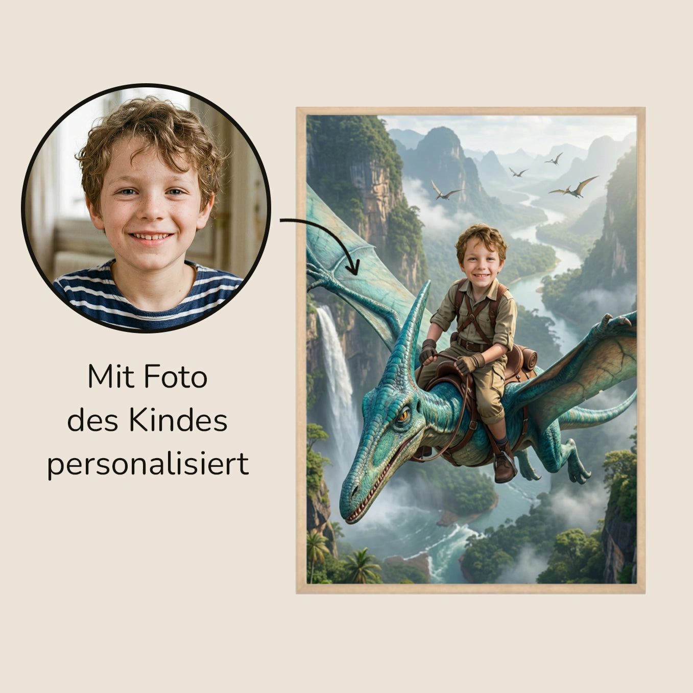 Personalisiertes Kinderposter "Fliegender Dino"