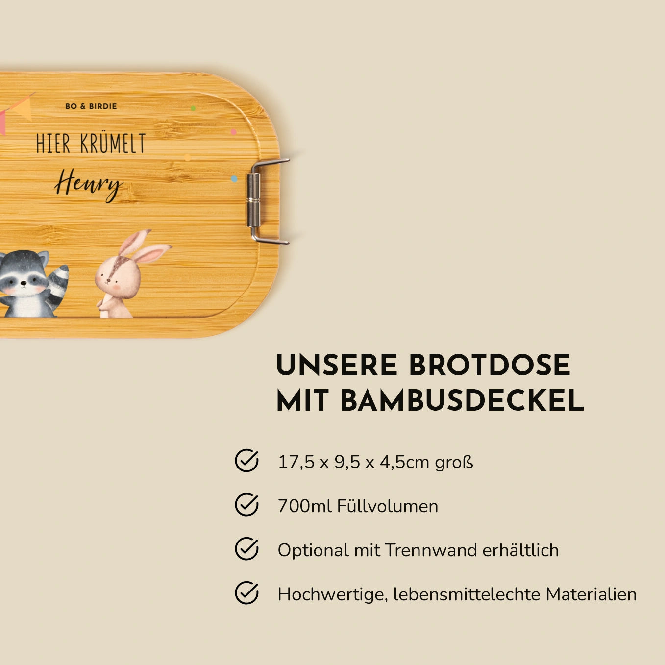 Personalisierte Brotdose mit Bambusdeckel "Konfetti"