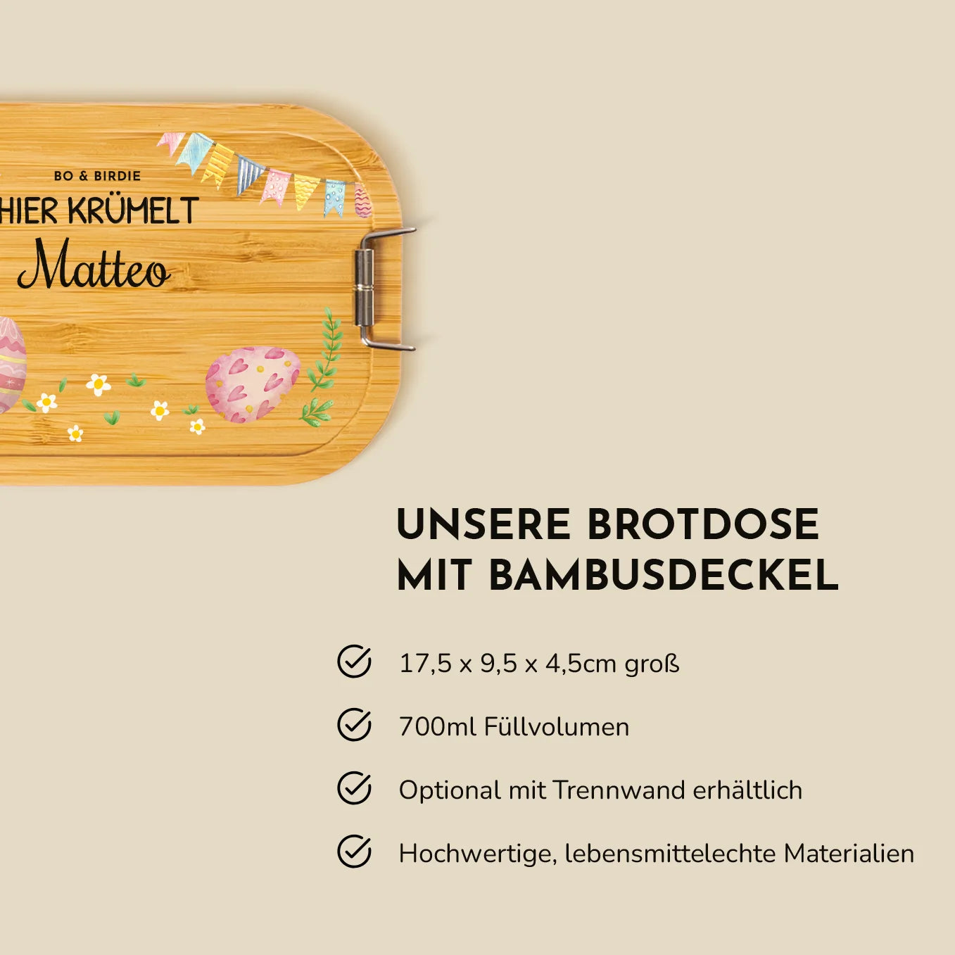 Personalisierte Brotdose mit Bambusdeckel "Osterhase"
