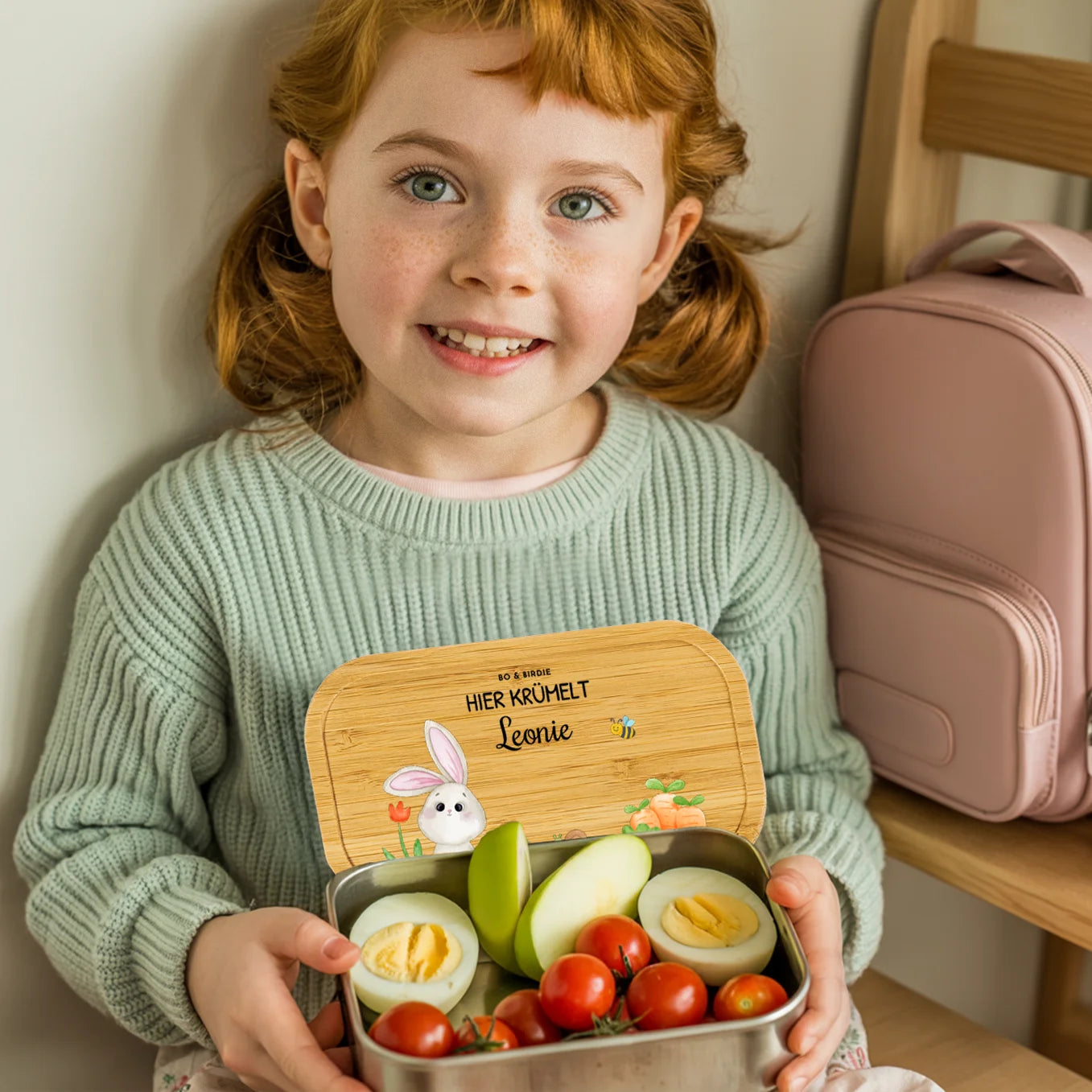 Personalisierte Brotdose mit Bambusdeckel "Osterhase"