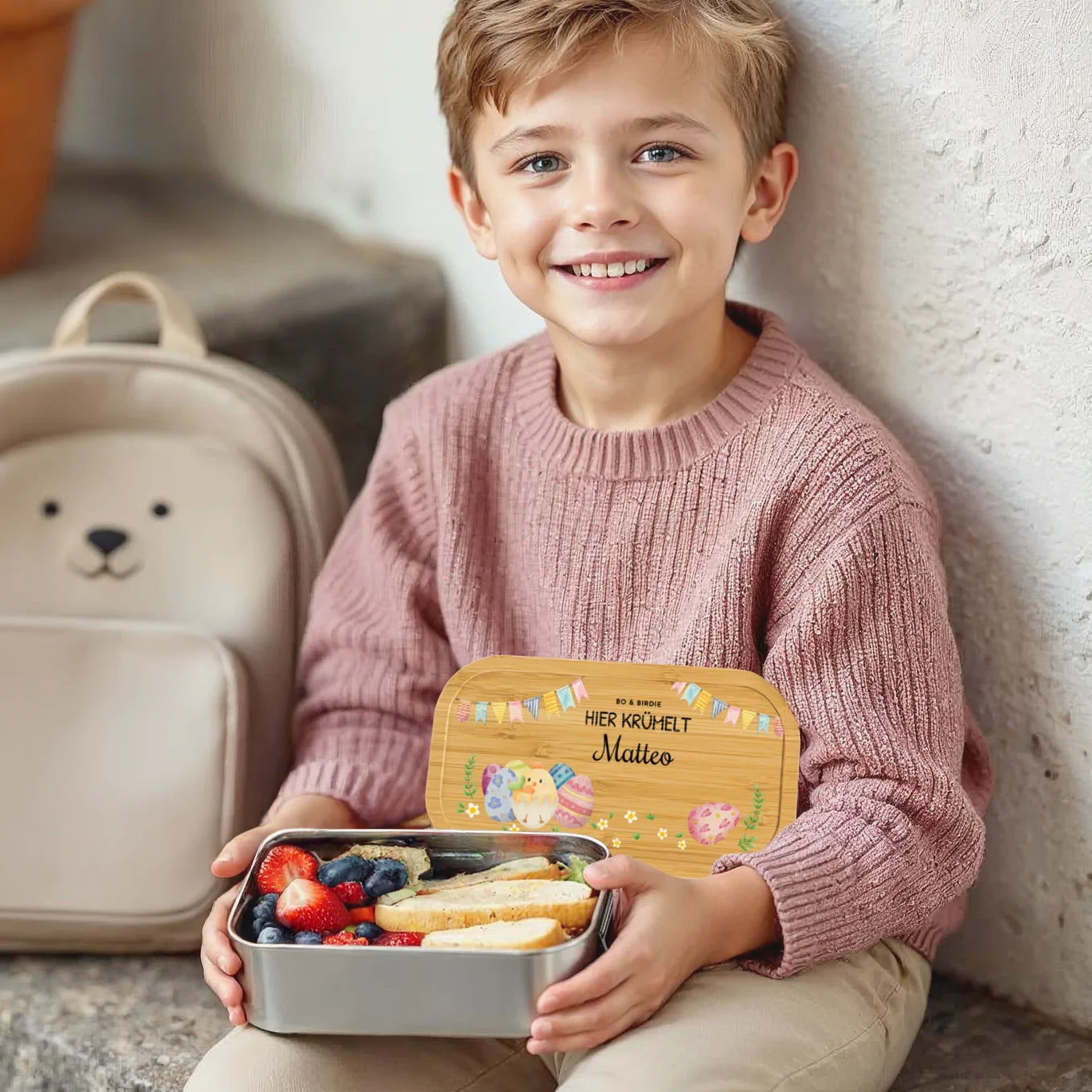Personalisierte Brotdose mit Bambusdeckel "Osterhase"