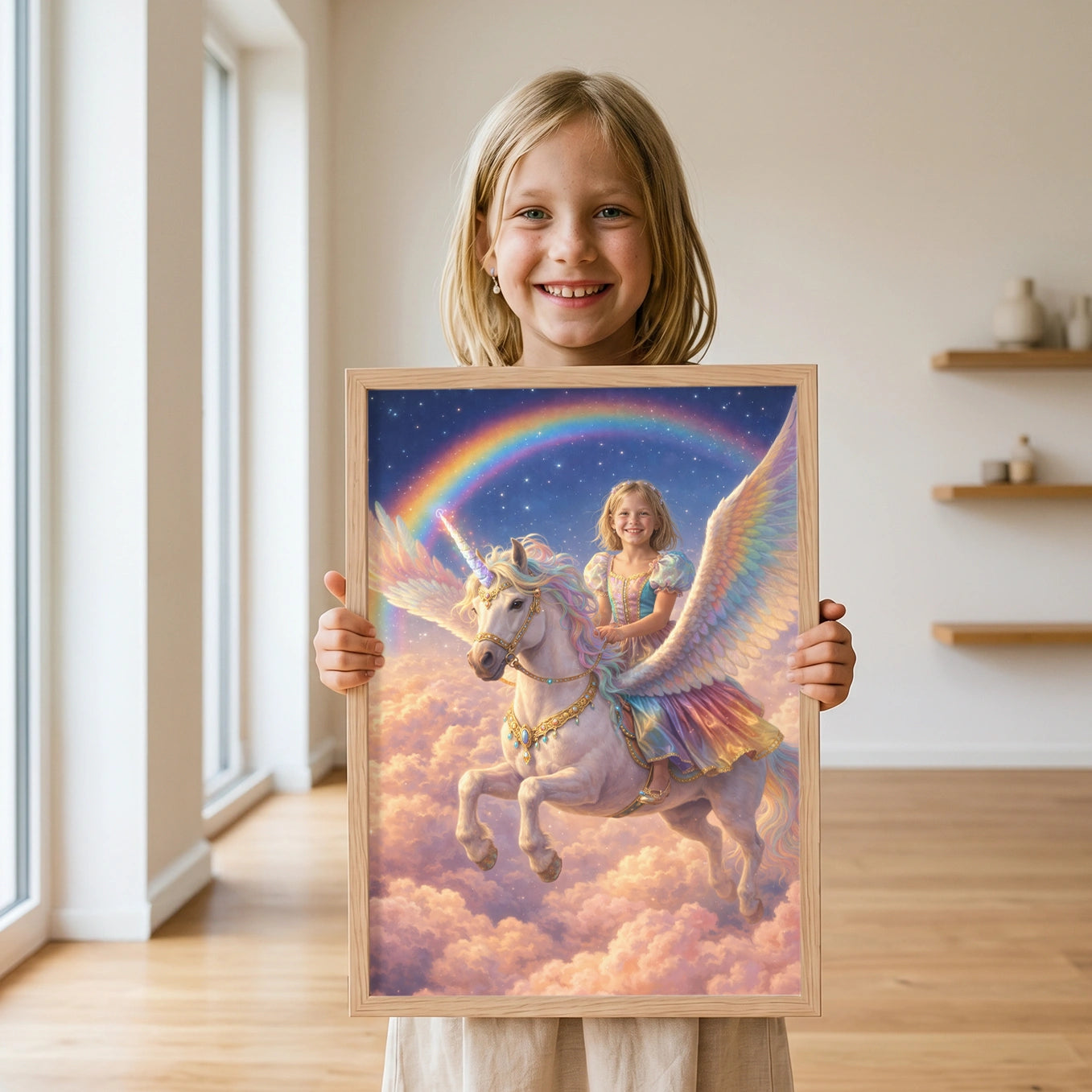 Personalisiertes Kinderposter "Fliegendes Einhorn Prinzessin"