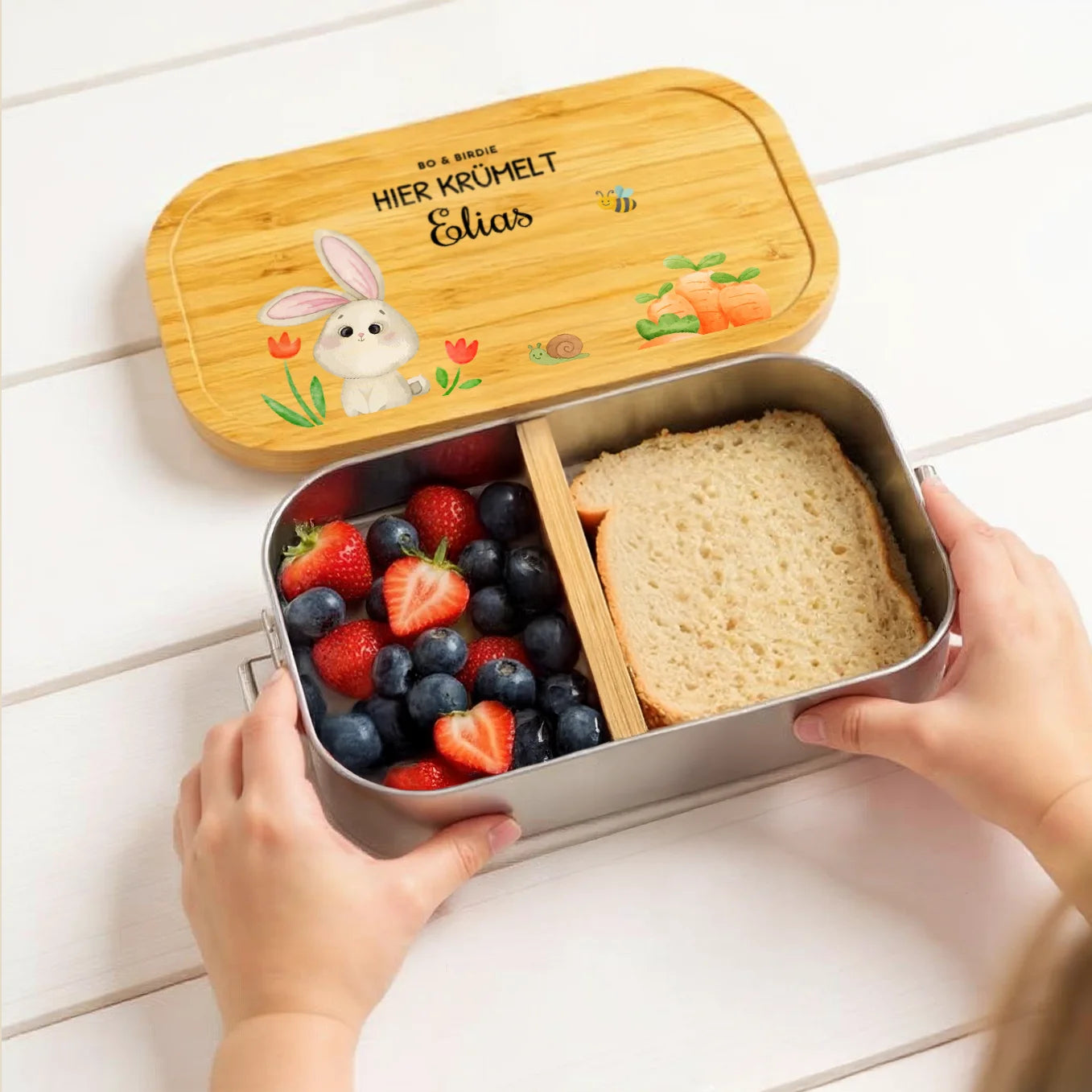 Personalisierte Brotdose mit Bambusdeckel "Osterhase"
