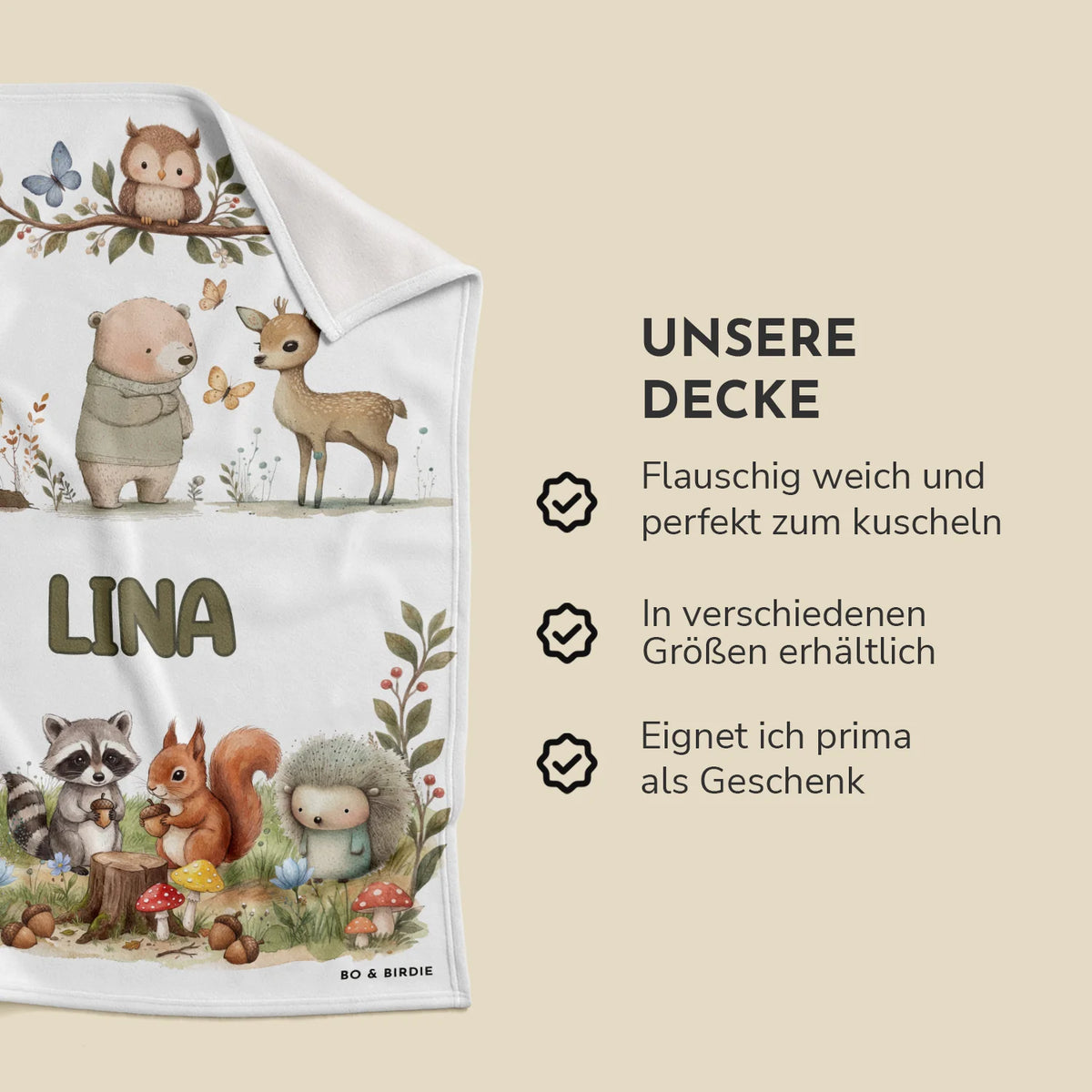 Waldtiere-Decke aus weichem Plüsch, flauschig weich und in verschiedenen Größen erhältlich