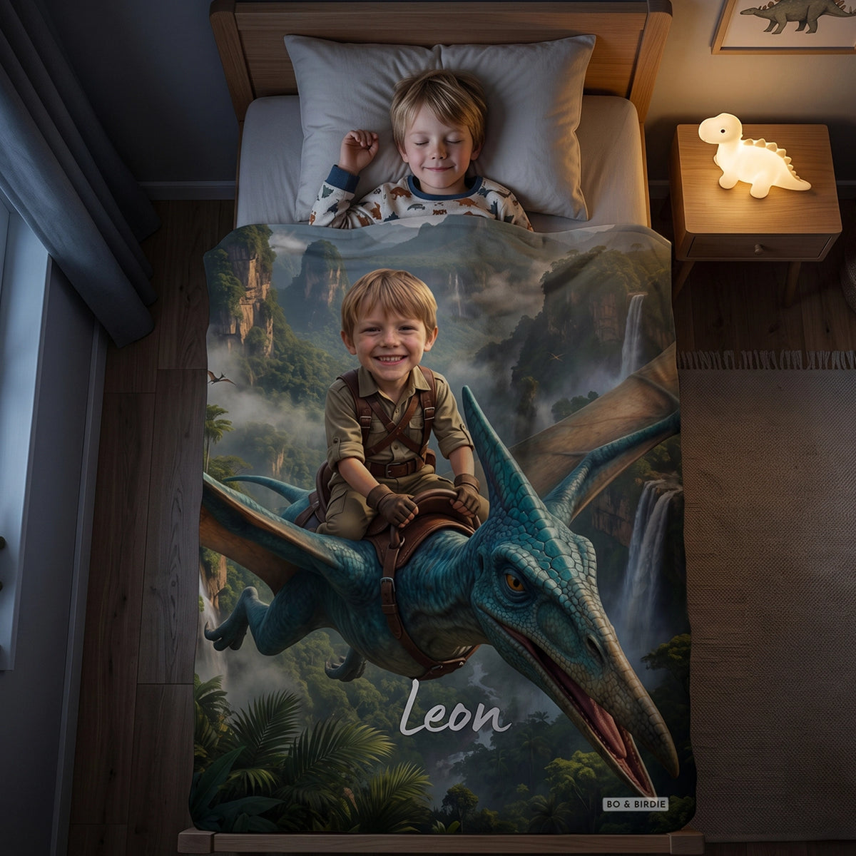 Personalisierte Decke "Fliegender Dino"