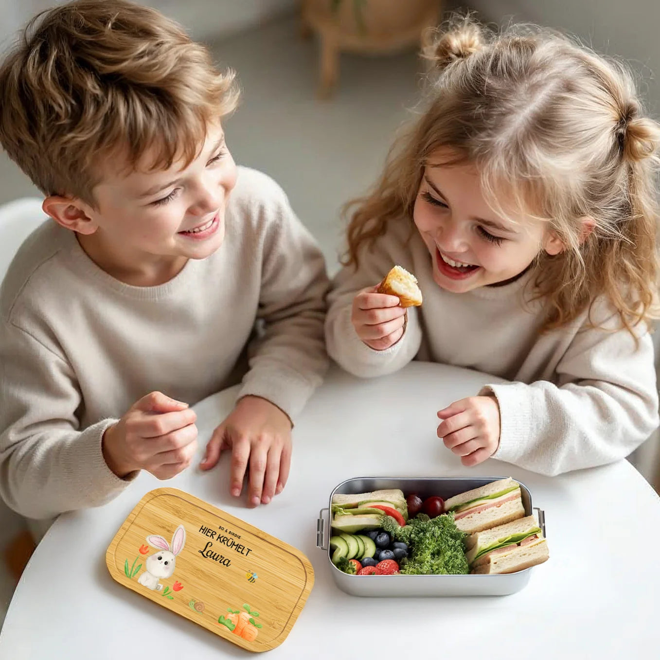 Personalisierte Brotdose mit Bambusdeckel "Osterhase"