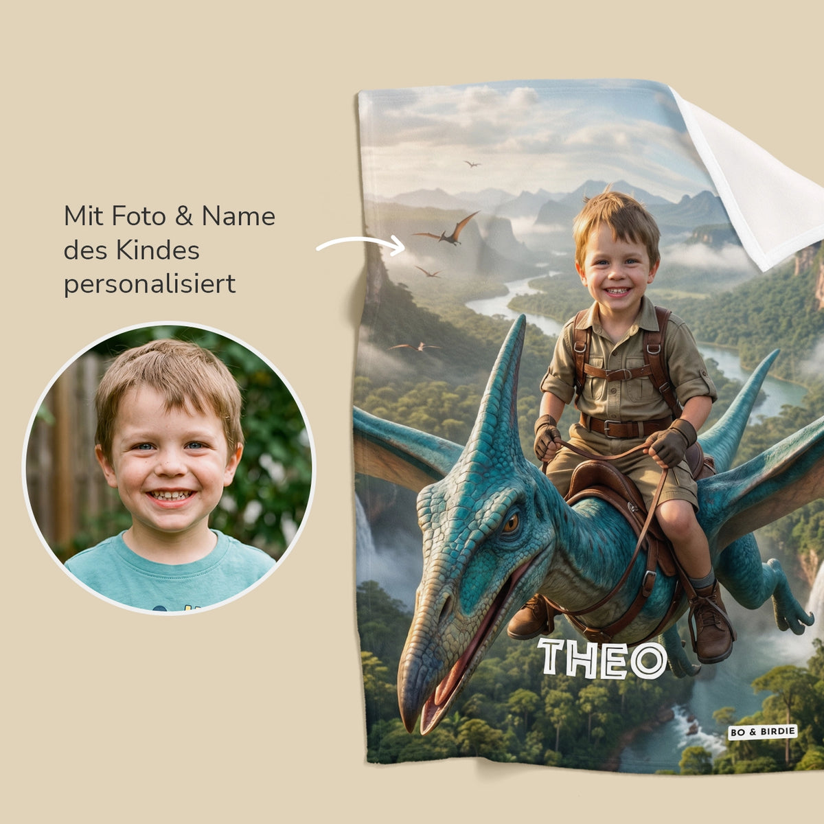 Personalisierte Decke "Fliegender Dino"