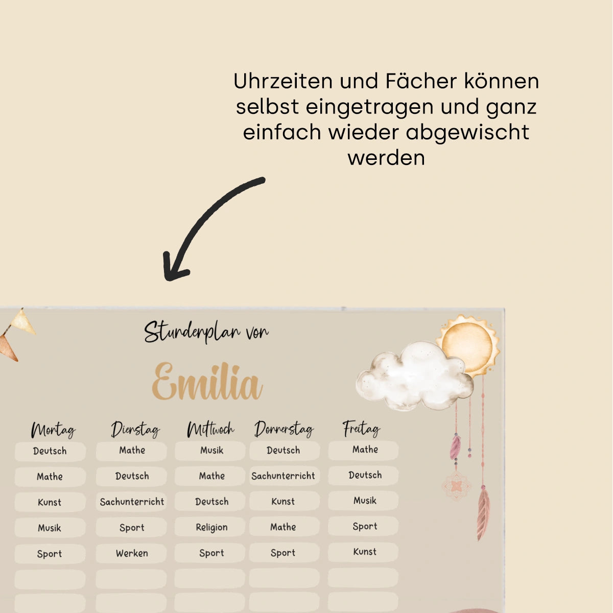 Personalisierter Boho Stundenplan