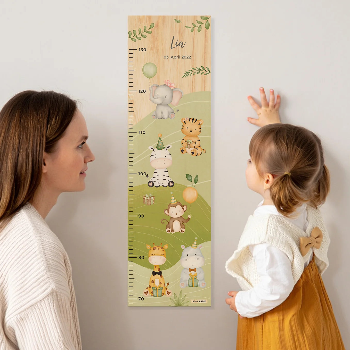 Personalisierte Messlatte "Tierparty"