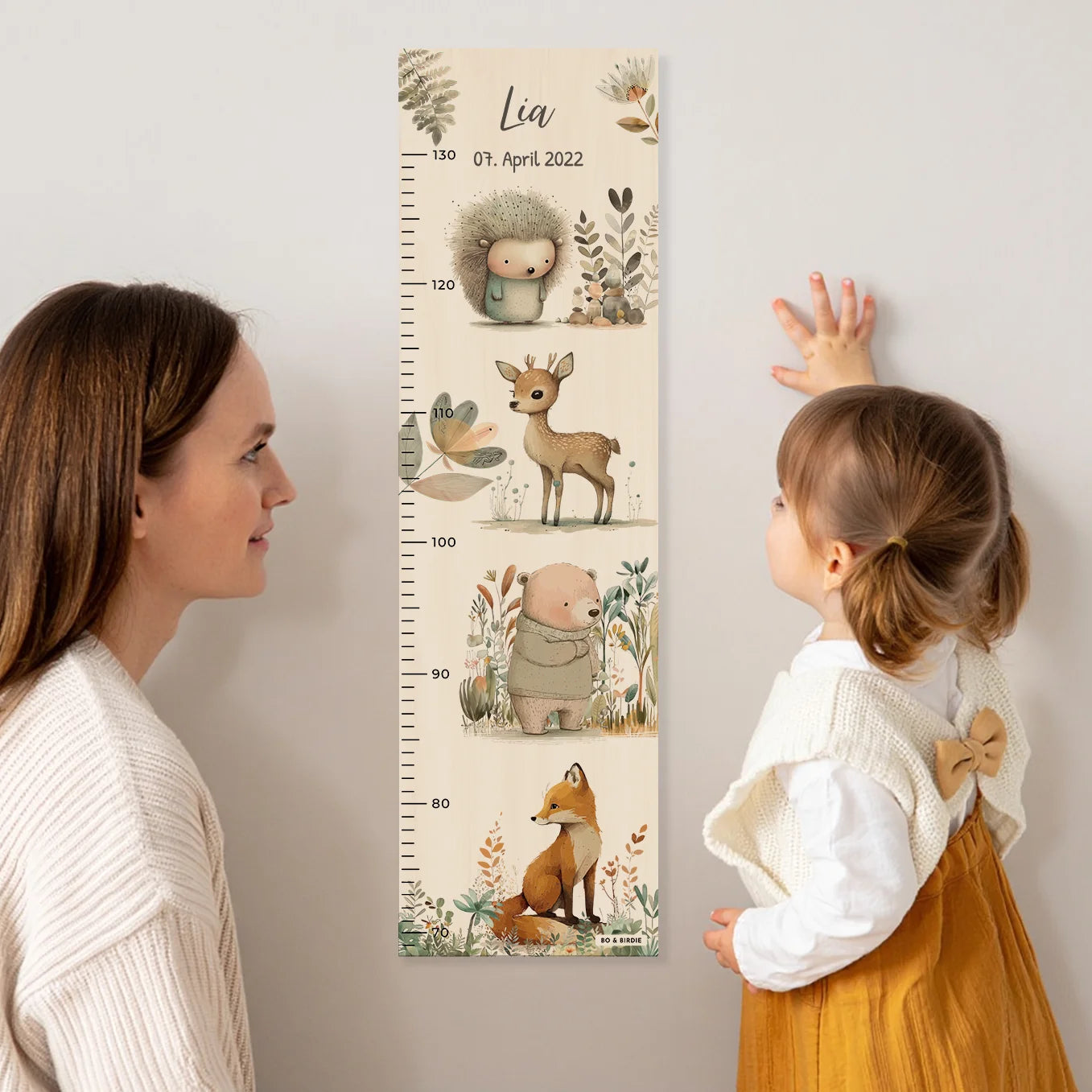 Personalisierte Messlatte "Aquarell Tiere im Wald"
