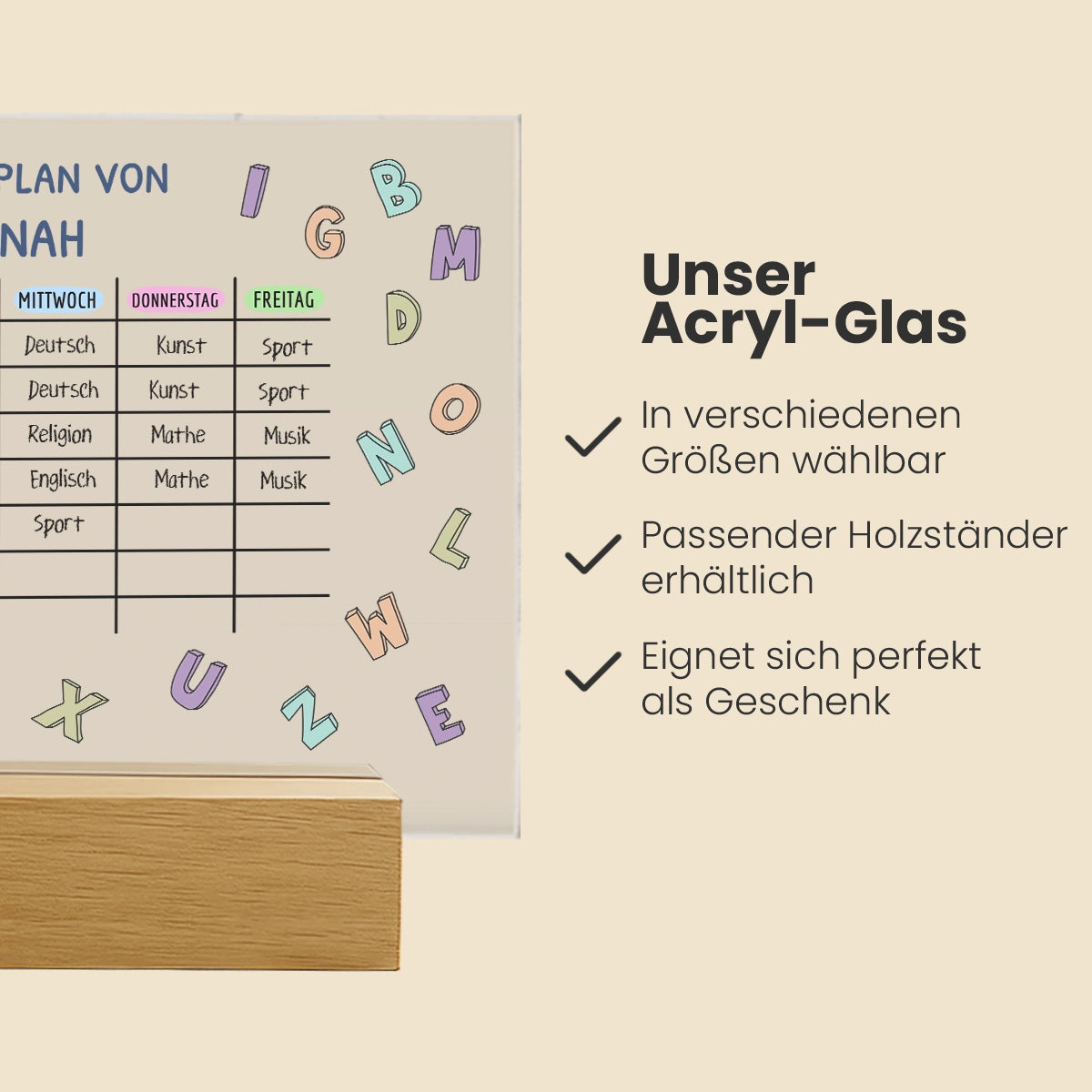 Personalisiertes Acrylglas "Stundenplan" 