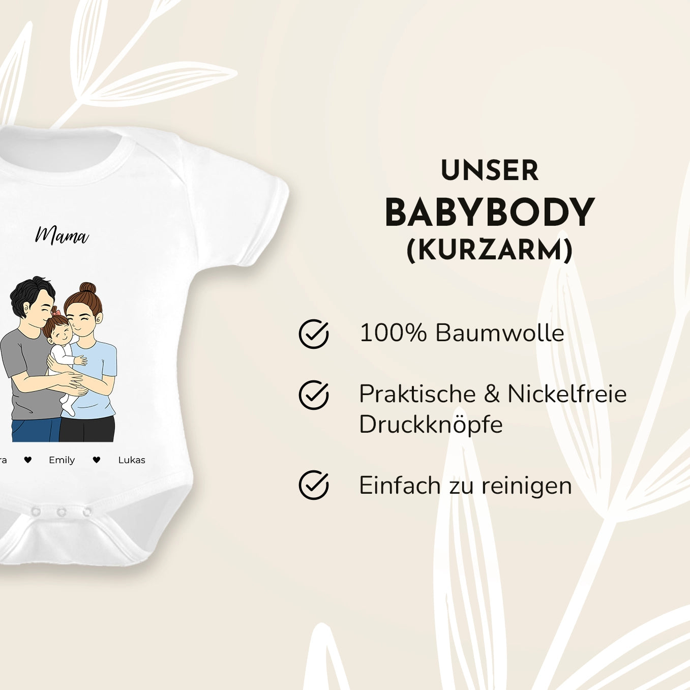 Personalisierter Babybody "Mama" Cartoon-Stil