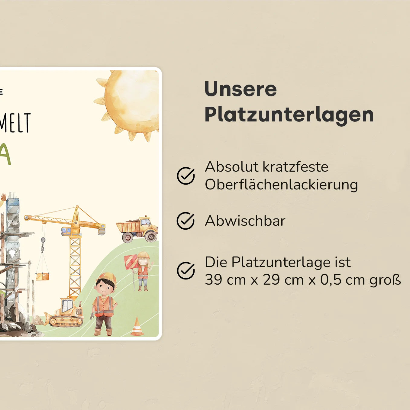 Personalisierte Tischunterlage "Baustelle"