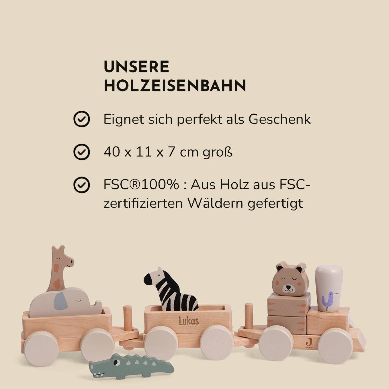 Personalisierte Holzeisenbahn "Dschungeltiere"