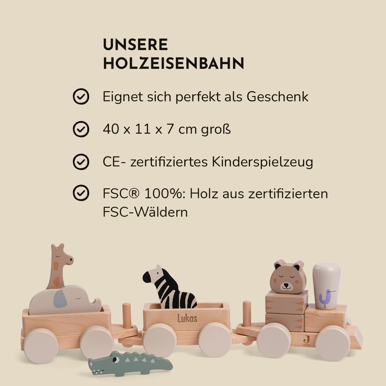 Personalisierte Holzeisenbahn "Dschungeltiere"