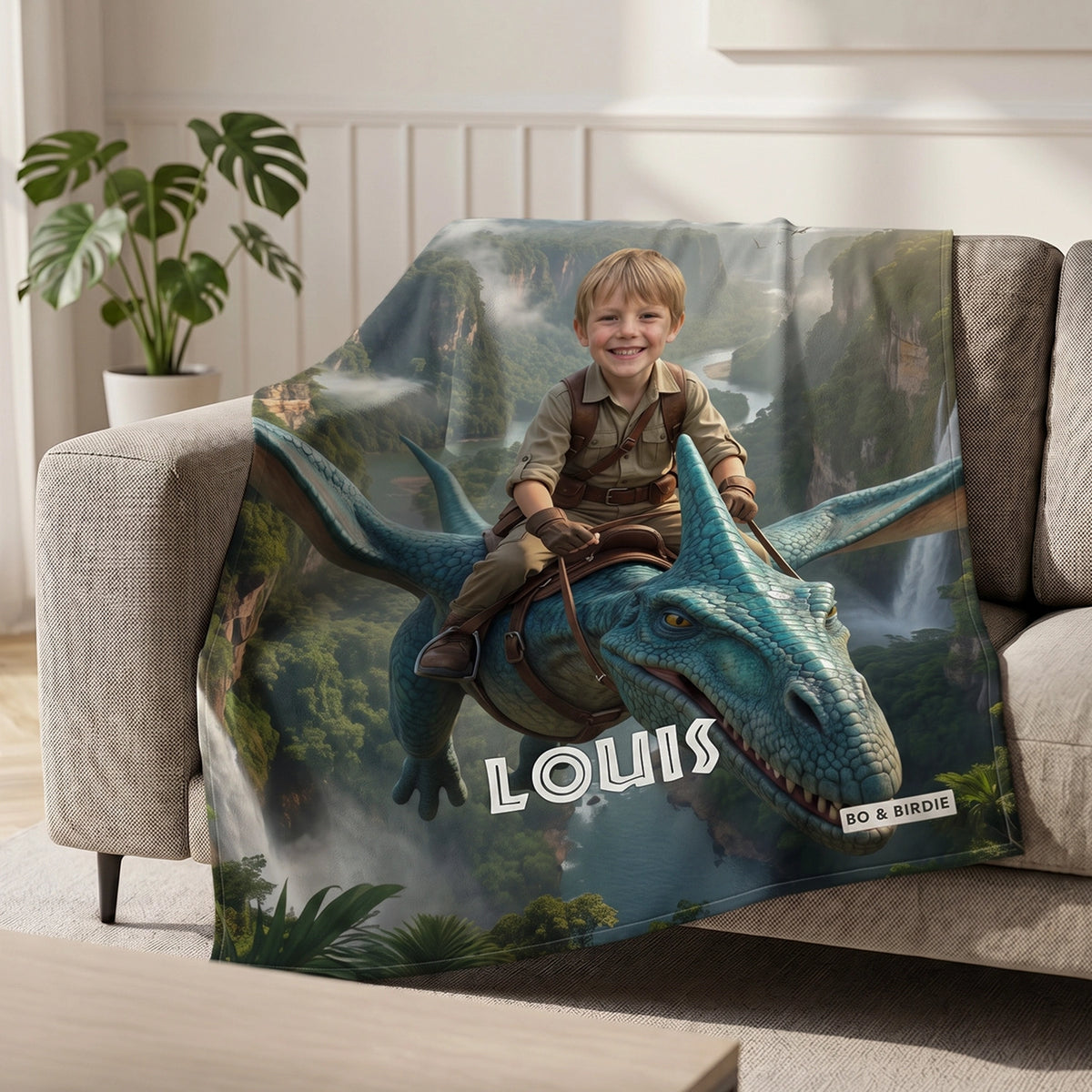 Personalisierte Decke "Fliegender Dino"