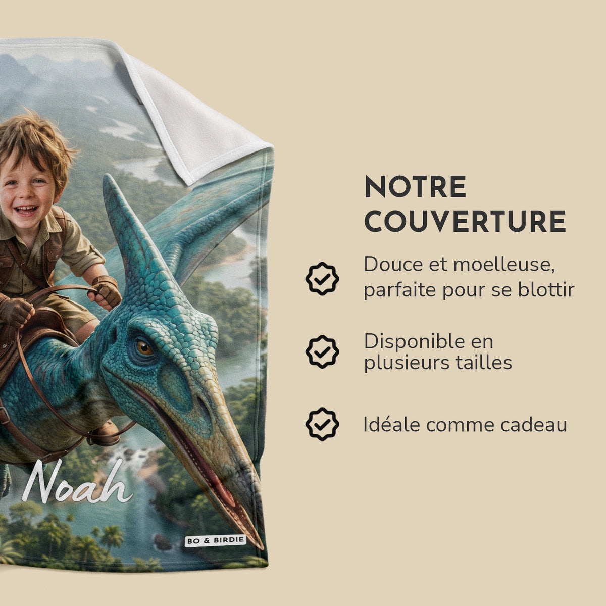 Personalisierte Decke "Fliegender Dino"