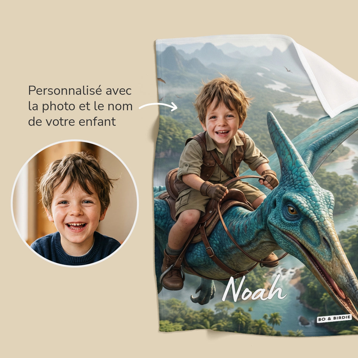 Personalisierte Decke "Fliegender Dino"