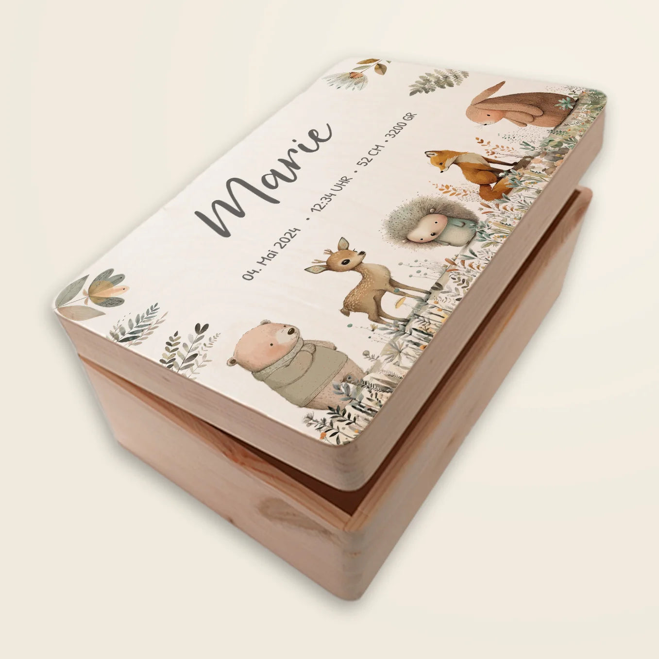 Personalisierte Erinnerungsbox "Aquarell Tiere Wald"