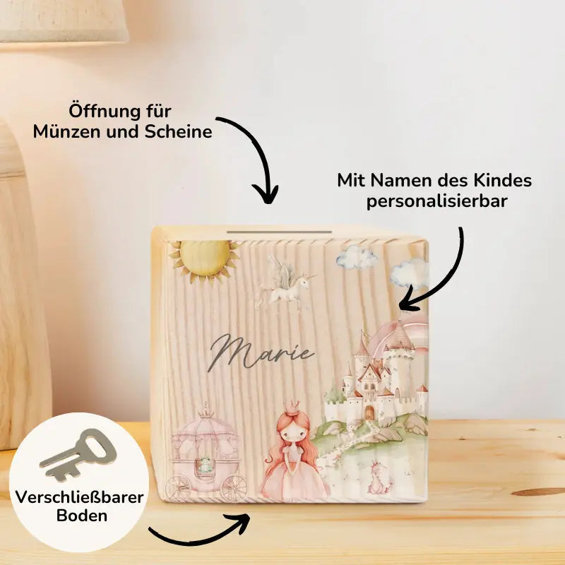 Personalisierte Holzspardose "Prinzessin"