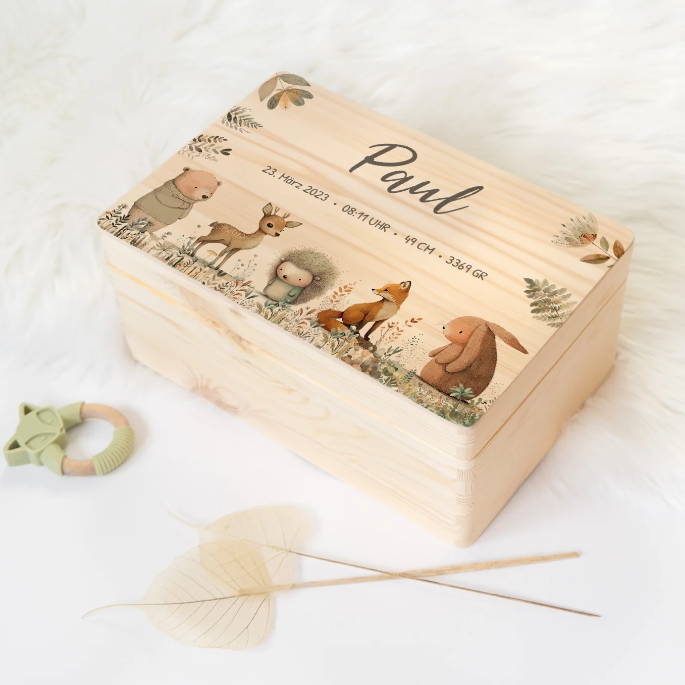 Personalisierte Erinnerungsbox "Aquarell Tiere Wald"