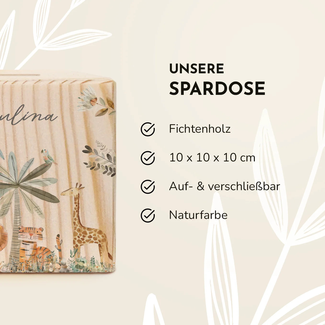 Personalisierte Holzspardose "Safari Tiere" Bo & Birdie