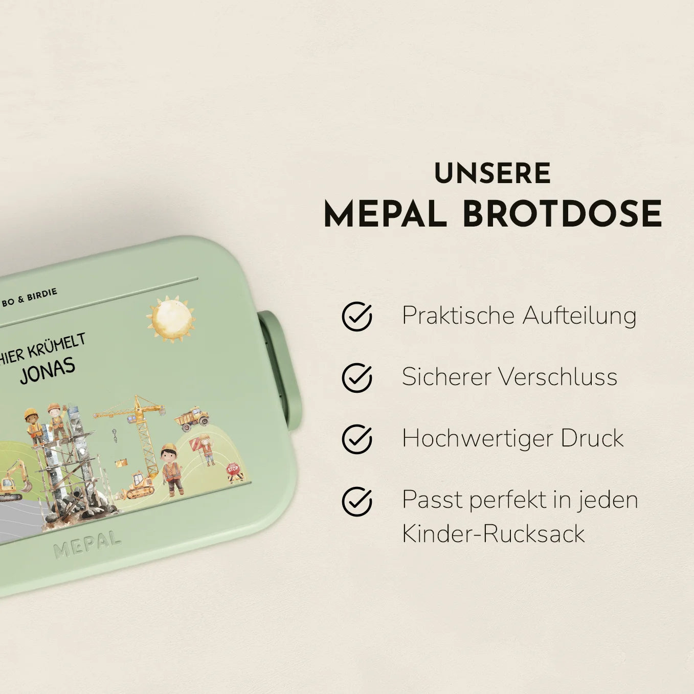 Personalisierte Mepal Brotdose "Baustelle" Bo & Birdie