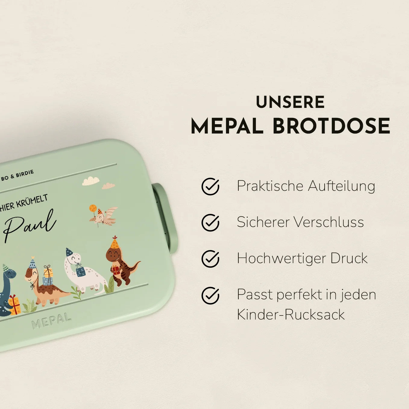 Personalisierte Mepal Brotdose "Dino Party" Bo & Birdie