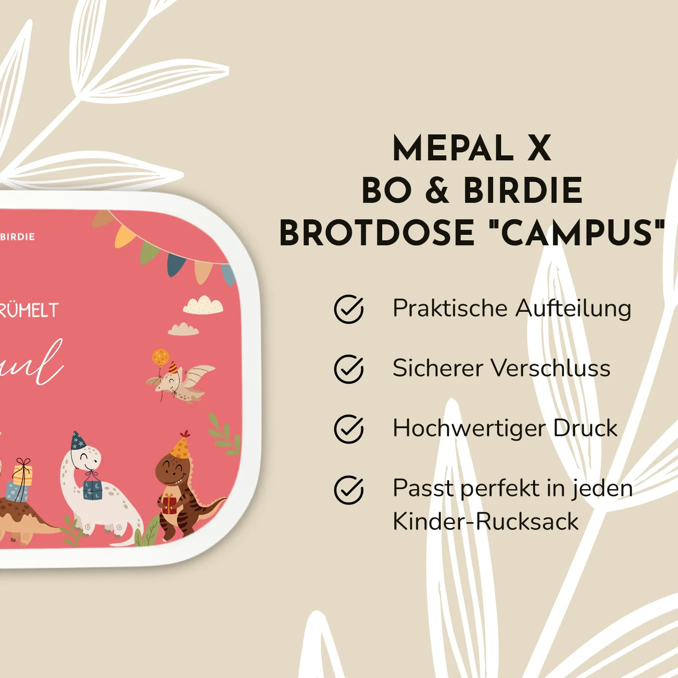 Personalisierte Mepal Brotdose "Dino Party" Bo & Birdie