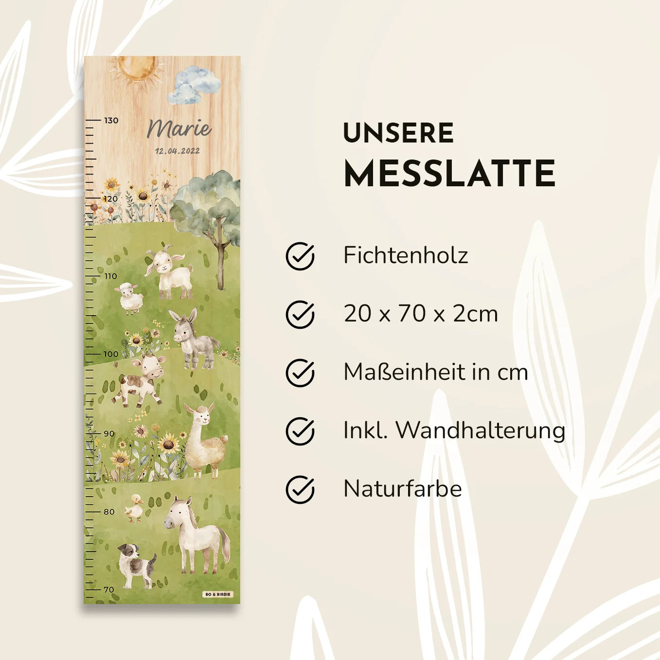 Personalisierte Messlatte "Bauernhof" Bo & Birdie